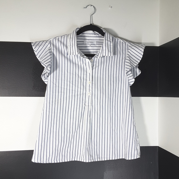 FRAME $248 Flounce Flutter Sleeve Popover Top Size S - Picture 2 of 5